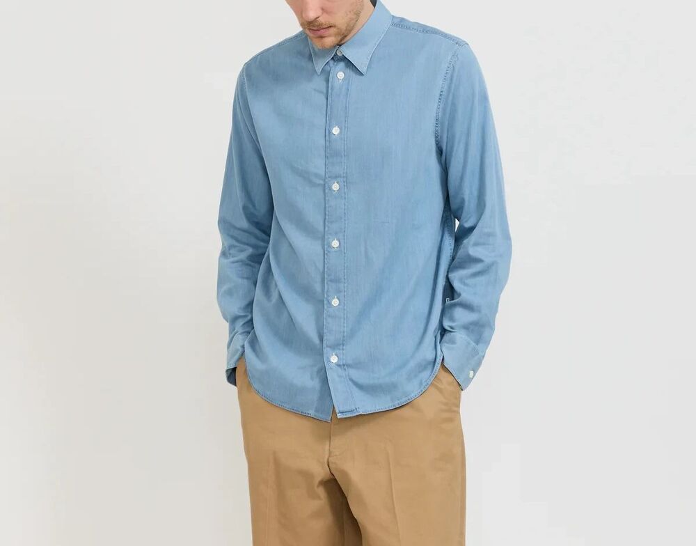 NN07 Shirt Mens Small Blue Denim Button Up Long Sleeve COLBY $210